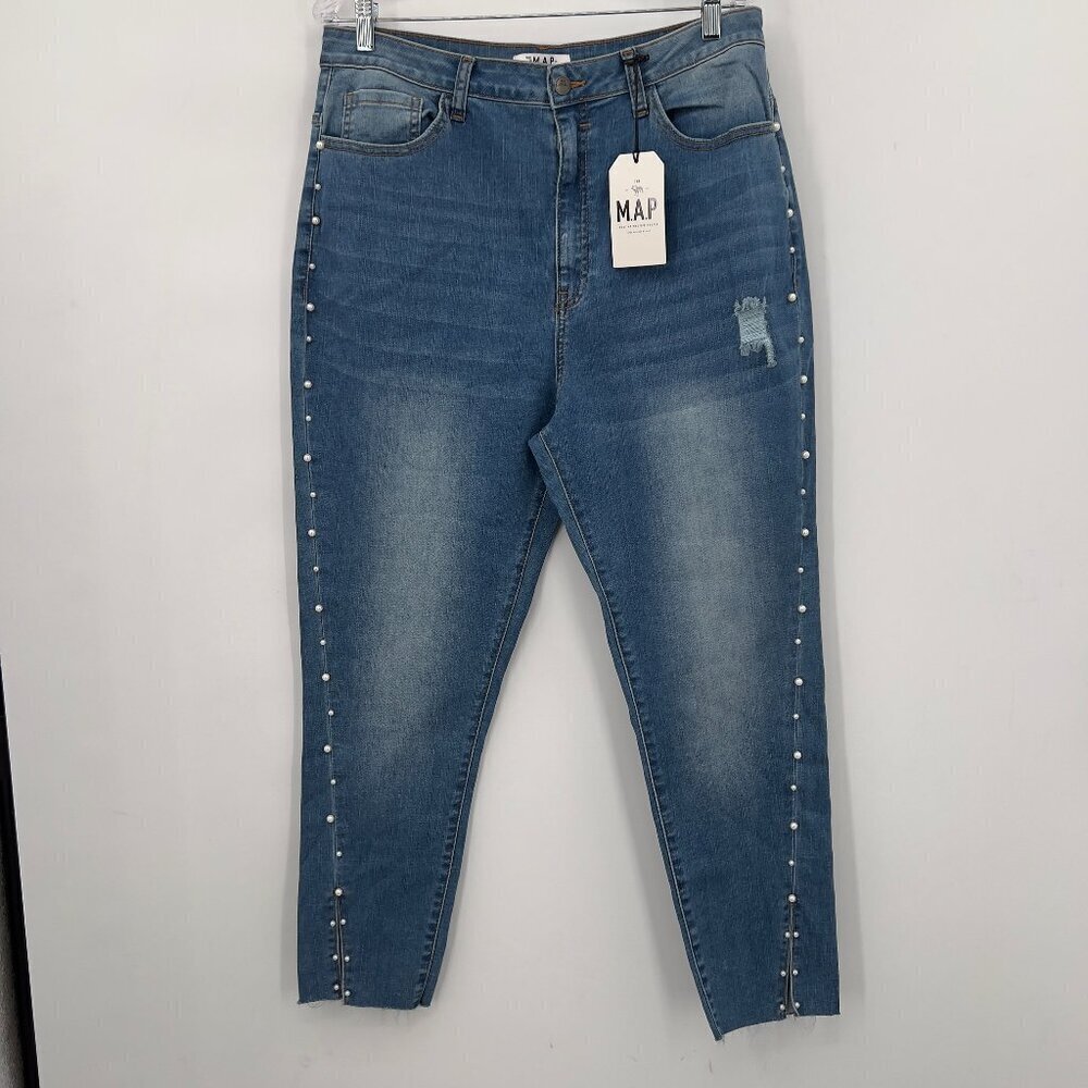 The M.A.P. Pearl Plus Embellished Skinny Blue Jeans  Size 2XL  Stretch Denim NWT